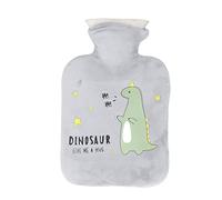 Botella de agua caliente 500 ml Dibujos animados de dinosaurios Bolsa de agua caliente a prueba de fugas engrosada Diseño en espiral para el dolor muscular Alivio del dolor (Gris)