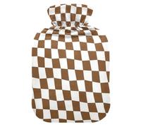 Botella de agua caliente a cuadros color café y blanco con cubierta suave, bolsa de compresión caliente de 2 L para calambres menstruales, calambres menstruales