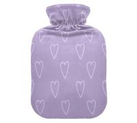 Botella de agua caliente abstracta con forma de corazones dibujados con líneas atrevidas, color morado, con funda suave, bolsa de agua caliente de 2 litros para calentador de abdomen, calentador de