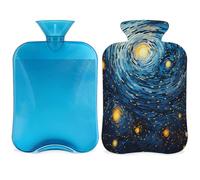 Botella de agua caliente abstracta con pintura al óleo de noche estrellada con funda, bolsa de agua caliente de 2 litros para aliviar el dolor, cuello suave y hombro, calentador de pies, compresa