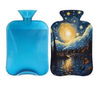 Botella de agua caliente abstracta de noche estrellada con tapa, pintura al óleo, bolsa de agua caliente de 2 litros para aliviar el dolor, cuello suave y hombro, calentador de pies de mano, compresa