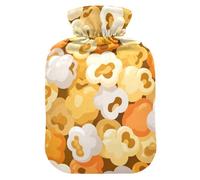 Botella de agua caliente amarilla con diseño de dibujos animados de palomitas de maíz con funda suave, bolsa de compresión caliente de 1 litro para terapias frías y calientes
