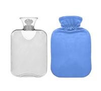 Botella de agua caliente azul aciano con tapa, bolsa de agua caliente duradera de 1 litro para alivio del dolor de cuello, hombros y piernas, calambres menstruales, terapia de frío y calor