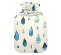 Botella de agua caliente azul con diseño de gotas de lluvia con cubierta suave, bolsa de botella de agua de 2 L para terapias frías y calientes, calambres menstruales