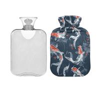 Botella de agua caliente azul oscuro y rojo con cubierta suave de 2 litros, bonitas bolsas de agua caliente portátil para calambres abdominales, cuello y hombros, alivio del dolor de cintura