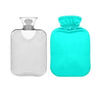 Botella de agua caliente azul turquesa con bonita cubierta, bolsa de agua caliente de 2 litros, botella de agua caliente para calambres menstruales, alivio del dolor de cuello y hombros
