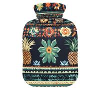 Botella de agua caliente bohemia con patrones tribales tradicionales con funda suave, bolsa térmica de 2 L para artritis