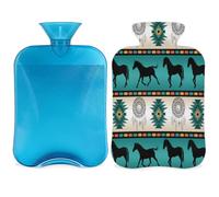 Botella de agua caliente boho con diseño de caballo atrapasueños con funda, bolsa de agua de gran capacidad de 2 litros para noches acogedoras, alivio del dolor, espalda, cuello y hombros