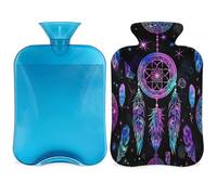 Botella de agua caliente boho con tapa, colorida bolsa de agua caliente de 2 litros para aliviar el dolor, cuello suave y hombros, calentador de pies, compresa caliente y fría para adultos y niños