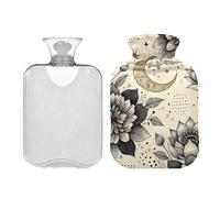 Botella de agua caliente Boho Floral Moon con funda, bolsa de agua caliente de 1 litro para aliviar el dolor, calentador de período para calambres, terapia caliente
