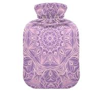 Botella de agua caliente Boho Lilac Purple Pink Mandala con cubierta suave, bolsa calentadora de 2 L para terapias frías y calientes, alivio del dolor, bolsas de agua Caliente para Dolores