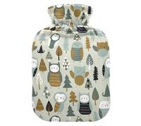 Botella de agua caliente, bolsa de agua caliente grande de 2 litros con cubierta de felpa suave de dibujos animados, lindo búho, tapón de rosca a prueba de fugas, mejor para deportes de invierno al