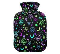 Botella de agua caliente, bolsa de agua caliente grande de 2 litros con cubierta de felpa suave estrellas y luna, tapón de rosca a prueba de fugas, ideal para deportes de invierno al aire libre,