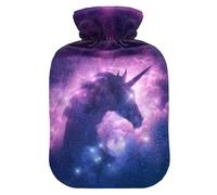 Botella de agua caliente, bolsa de agua caliente grande de 2 litros con cubierta de felpa suave, nebulosa de unicornio, tapón de rosca a prueba de fugas, mejor para deportes de invierno al aire libre,
