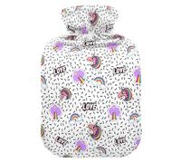 Botella de agua caliente, bolsa de agua caliente pequeña de 1 litro con cubierta cálida de felpa suave, patrón de unicornio arcoíris, tapón de rosca a prueba de fugas, mejor para deportes de invierno