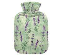 Botella de agua caliente, bolsa de agua caliente pequeña de 1 litro con cubierta de felpa suave para calentar el calor caprichoso floral lavanda, tapón de rosca a prueba de fugas, ideal para deportes