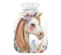 Botella de agua caliente, bolsa grande de agua caliente de 2 litros con cubierta de felpa suave, acuarela, un unicornio, tapón de rosca a prueba de fugas, ideal para deportes de invierno al aire