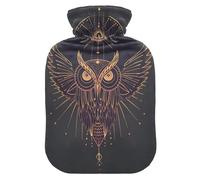 Botella de agua caliente, bolsa grande de agua caliente de 2 litros con cubierta de felpa suave, búho Boho, tapón de rosca a prueba de fugas, ideal para deportes de invierno al aire libre, espalda,