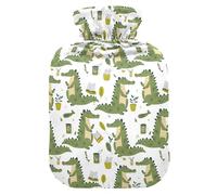 Botella de agua caliente, bolsa grande de agua caliente de 2 litros con cubierta de felpa suave de cocodrilo y libro, tapón de rosca a prueba de fugas, ideal para deportes de invierno al aire libre,