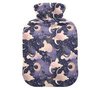 Botella de agua caliente, bolsa grande de agua caliente de 2 litros con cubierta de felpa suave, diseño de luna de gato, tapón de rosca a prueba de fugas, ideal para deportes de invierno al aire