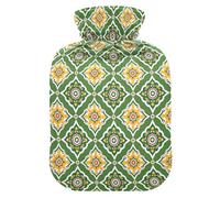 Botella de agua caliente, bolsa grande de agua caliente de 2 litros con cubierta de felpa suave, flores retro, boho, tapón de rosca a prueba de fugas, ideal para deportes de invierno al aire libre,