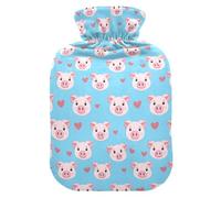 Botella de agua caliente, bolsa grande de agua caliente de 2 litros con cubierta de felpa suave, lindo cerdo, tapón de rosca a prueba de fugas, ideal para deportes de invierno al aire libre, espalda,