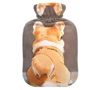 Botella de agua caliente, bolsa grande de agua caliente de 2 litros con cubierta de felpa suave, lindo corgi, tapón de rosca a prueba de fugas, ideal para deportes de invierno al aire libre, espalda,