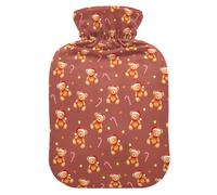 Botella de agua caliente, bolsa grande de agua caliente de 2 litros con cubierta de felpa suave, sombrero de Navidad de oso pequeño, tapón de rosca a prueba de fugas, ideal para deportes de invierno