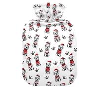 Botella de agua caliente, bolsa grande de agua caliente de 2 litros con cubierta de felpa suave, sombrero de Navidad para perro, tapón de rosca a prueba de fugas, ideal para deportes de invierno al