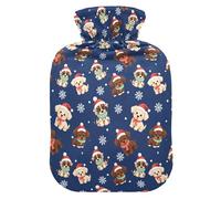 Botella de agua caliente, bolsa grande de agua caliente de 2 litros con funda de felpa suave para perro, copo de nieve de Navidad, tapón de rosca a prueba de fugas, ideal para deportes de invierno al