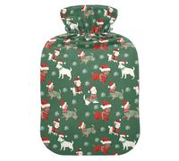 Botella de agua caliente, bolsa grande de agua caliente de 2 litros con funda de felpa suave para perro, copo de nieve de Navidad, tapón de rosca a prueba de fugas, ideal para deportes de invierno al
