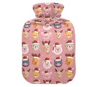 Botella de agua caliente, bolsa pequeña de agua caliente de 1 litro con cubierta cálida de felpa suave, sombrero de Navidad con cabeza de animal, tapón de rosca a prueba de fugas, ideal para deportes
