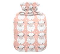 Botella de agua caliente, bolsa pequeña de agua caliente de 1 litro con cubierta de felpa suave para calentar lunares rosados, a prueba de fugas, ideal para deportes de invierno al aire libre, espalda