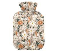 Botella de agua caliente, bolsa pequeña de agua caliente de 1 litro con cubierta de felpa suave para calentar flores abstractas, tapón de rosca a prueba de fugas, ideal para deportes de invierno al