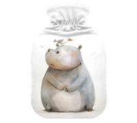 Botella de agua caliente, bolsa pequeña de agua caliente de 1 litro con cubierta de felpa suave para calentar hipopótamo y pájaros, tapón de rosca a prueba de fugas, ideal para deportes de invierno al