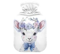 Botella de agua caliente, bolsa pequeña de agua caliente de 1 litro con funda cálida de felpa suave, linda oveja, tapón de rosca a prueba de fugas, ideal para deportes de invierno al aire libre,