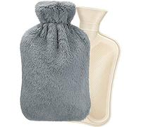 Botella de agua caliente, bolsas de agua caliente de 2 l con cubierta cálida esponjosa, bolsa de agua 2 en 1 para compresas frías y calientes, dulce regalo para invierno frío (gris)