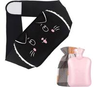 Botella de agua caliente, botella de agua caliente con peluche de gato, botell de agu calient suave con forma de gato para niños adultos calentar el cuello, la espalda y la cintura (negro)