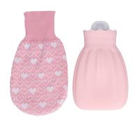 Botella de agua caliente, botella de agua caliente de goma a prueba de explosiones de silicona de 550 ml con cubierta de punto, bolsa de agua caliente transparente, bolsa(rosa)