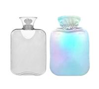 Botella de agua caliente clásica con cubierta, bolsa de agua caliente de invierno con degradado de arcoíris pastel, bolsa de compresión cálida para aliviar el dolor, manos y pies, terapia caliente, 2