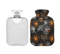 Botella de agua caliente clásica con tapa, diseño de telaraña naranja y blanca, bolsa de agua caliente duradera, botella de agua caliente para aliviar el dolor, manos y pies, terapia caliente, 2