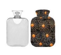 Botella de agua caliente clásica de telaraña naranja de Halloween con funda, bolsa de agua caliente de 1 litro, calentador de cama de agua caliente para calambres de abdomen, cuello y hombro, alivio