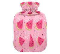 Botella de agua caliente colorida de sandía con funda de forro polar suave, bolsa de agua caliente para aliviar el dolor de cuello y hombros, terapias frías y calientes, talla S