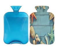 Botella de agua caliente con ancla náutica de estrella de mar con cubierta esponjosa, bolsa de agua caliente de gran capacidad, bolsa de agua de 2 l, botella de océano de estrella de mar para noches acogedoras, alivio del dolor, espalda, cuello y hombros