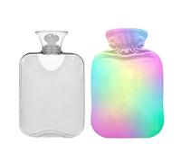 Botella de agua caliente con bonita cubierta, color pastel, arcoíris, degradado, reutilizable, bolsa de agua caliente para aliviar el dolor, manos y pies, terapia caliente, 1 litro