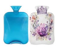Botella de agua caliente con corona floral de flores con tapa, botella de gran capacidad de 2 L, bolsa de agua para noches acogedoras, alivio del dolor, espalda, cuello y hombros