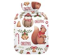 Botella de agua caliente con cubierta, 1L bolsa de agua caliente lindo conejito de Navidad búho manos calentador para niños hombres mujeres