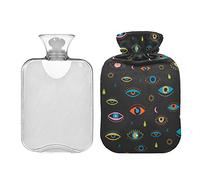 Botella de agua caliente con cubierta 1L Pestañas coloridas Ojos malvados Bolsa de agua caliente oscura/fría Comprimir cuello y hombro alivio del dolor