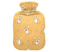 Botella de agua caliente con cubierta, 2L bolsa de agua caliente lindo Corgi y huesos manos pies calentador para niños hombres mujeres