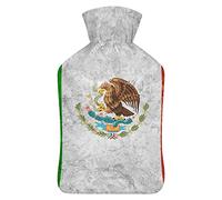 Botella de agua caliente con cubierta bandera de México bolsa de agua caliente de goma para aliviar el dolor, calambres, calentador de pies, terapia de calor y frío